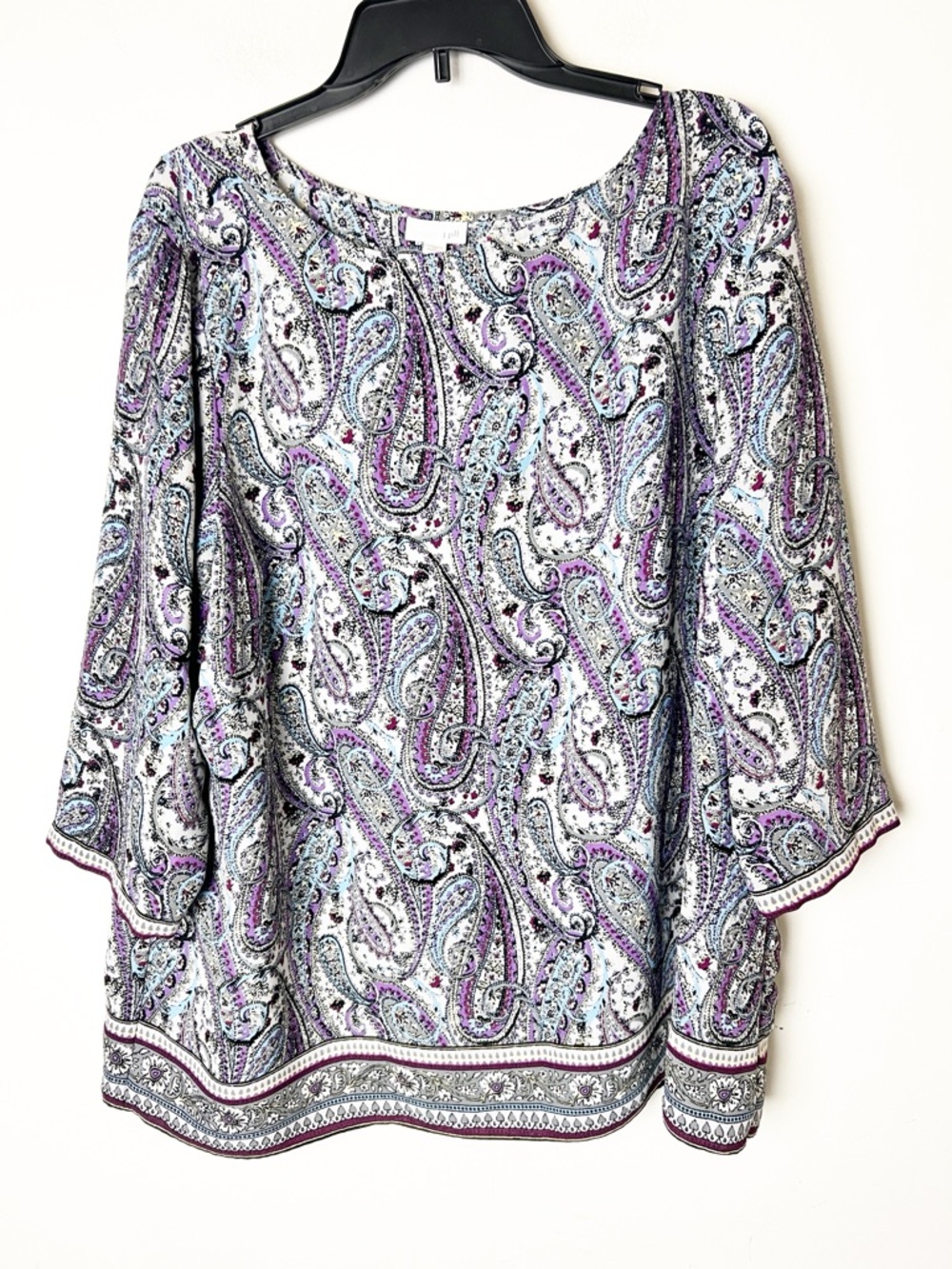 SZ 3XL J. Jill Women’s Paisley Boatneck Top in Purple and White Print